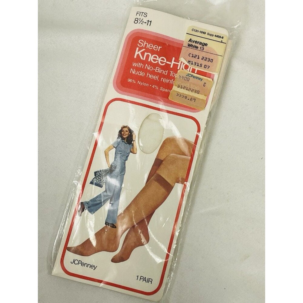 JC PENNEY Sheer White 8.5-11 Knee Highs Hi Nylons Women’s Gaymade Vintage - Picture 1 of 6